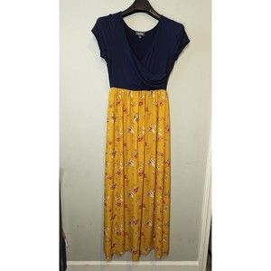ModCloth Maxi Dress Sz MED Boundless Enjoyment Navy Floral Short Sleeve